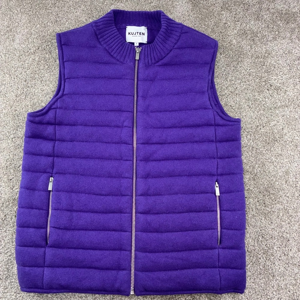 Kujten Cashmere Puffer Vest Size 3 Purple Zip Quilted Luxury Parisian Soft Girl